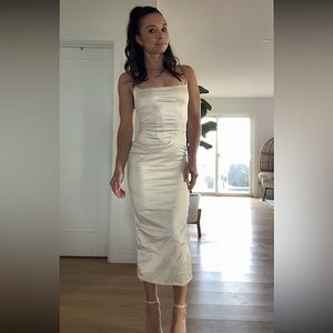 PARTHEA Cream Split Satin Bodycon Dress - Size: S